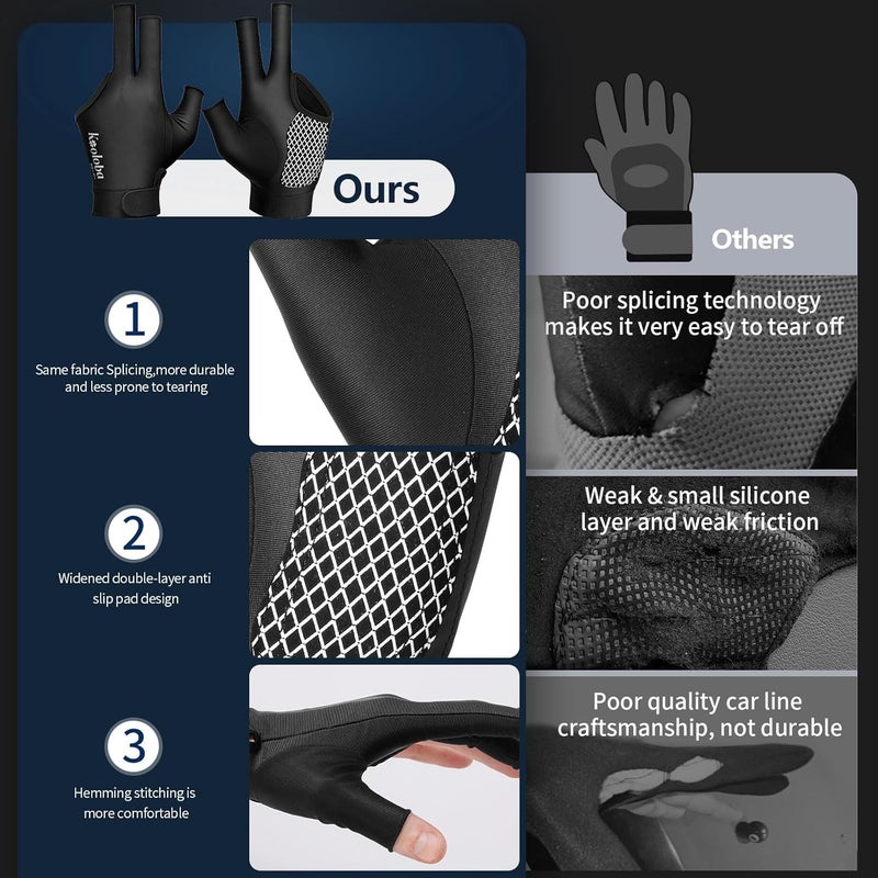 Kooloba Pool Glove for Left Hand - 3 Finger Billiards and Snooker Shooting Glove for Men & Women With Adjustable Velcro - Image 3